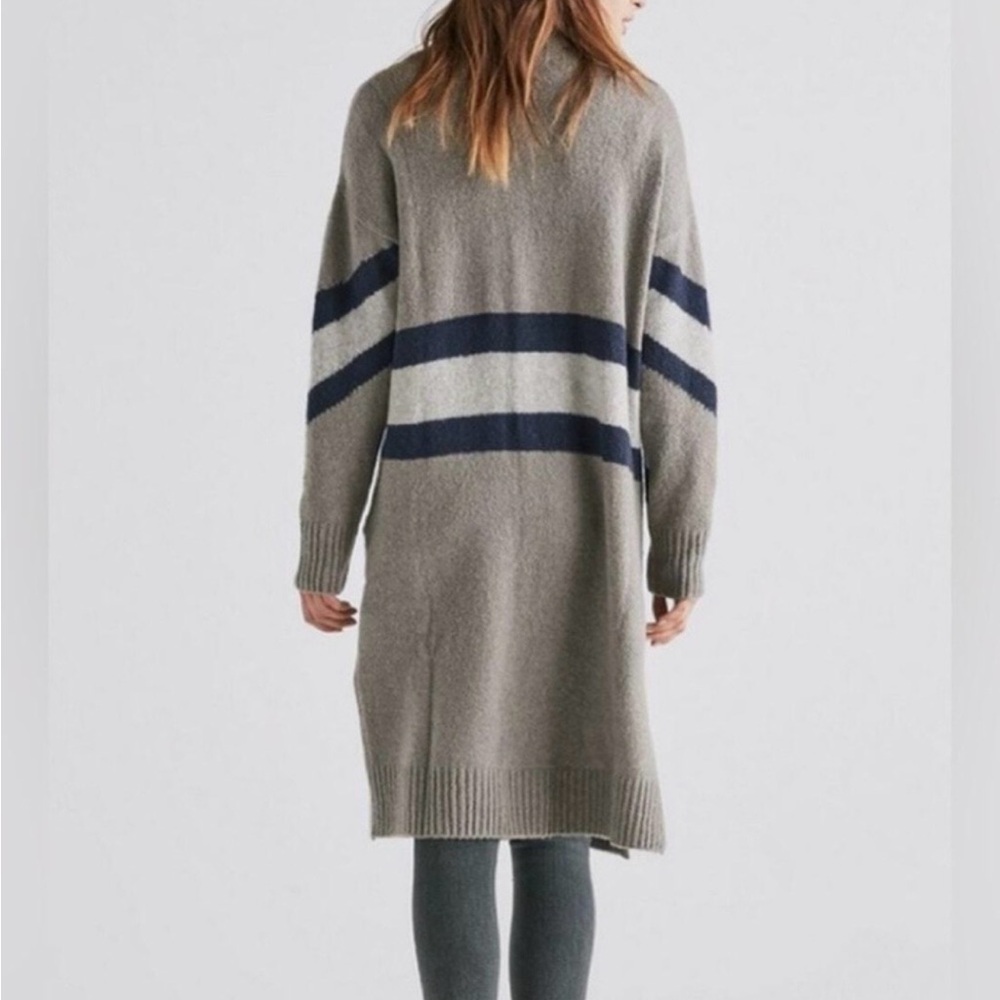 Lucky Brand Gray Cardigan with Navy and White Stripes